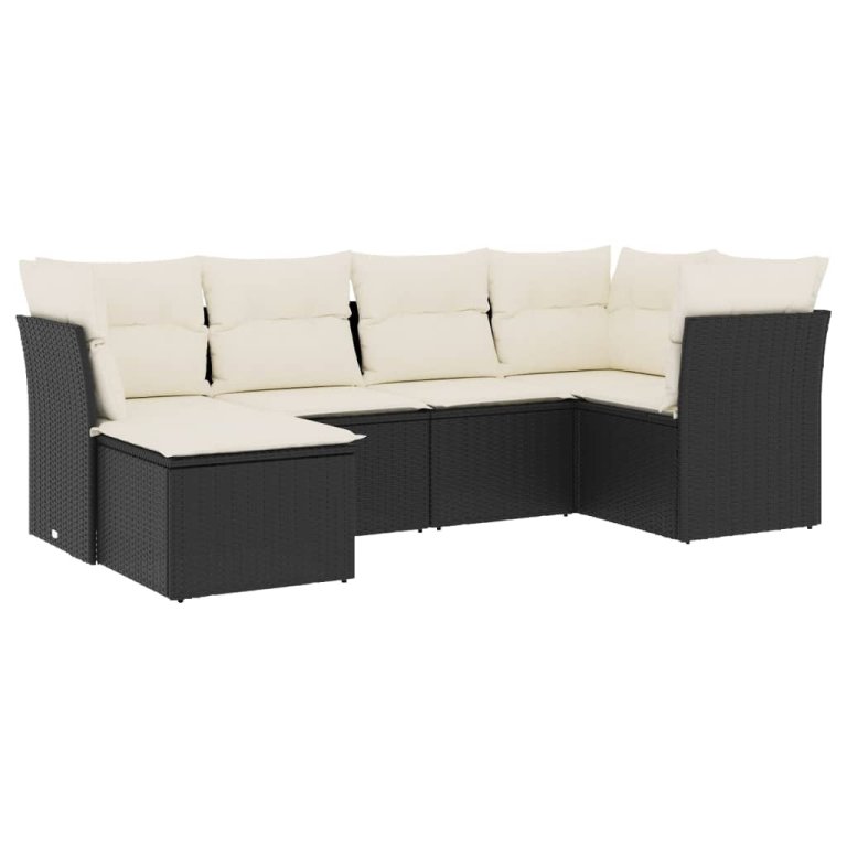 Set mobilier de grădină cu perne, 6 piese, negru, poliratan