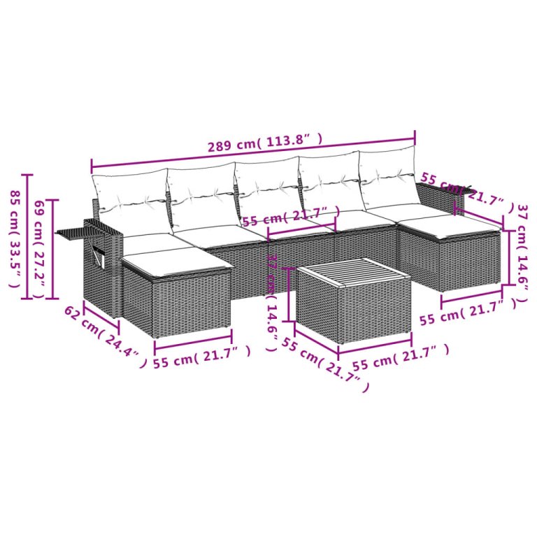 Set mobilier de grădină cu perne, 8 piese, negru, poliratan