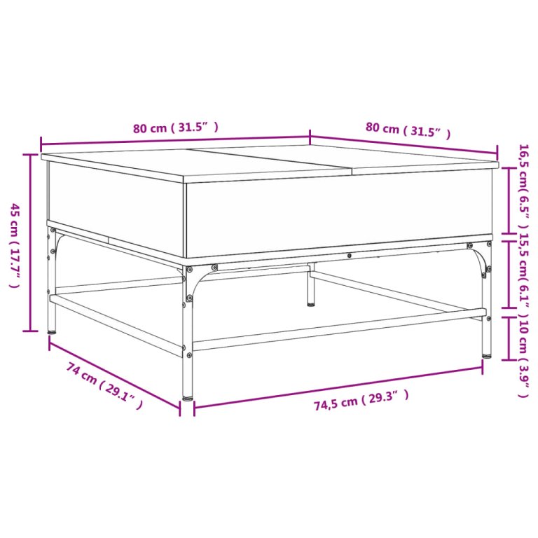 Măsuță de cafea stejar fumuriu 80x80x45 cm lemn prelucrat/metal