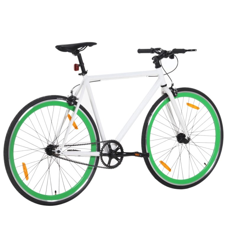 Bicicletă cu angrenaj fix, alb și verde, 700c, 59 cm