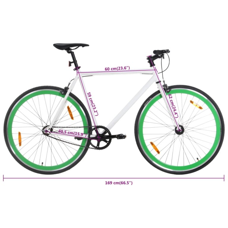 Bicicletă cu angrenaj fix, alb și verde, 700c, 59 cm