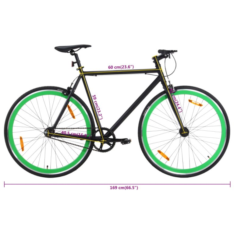 Bicicletă cu angrenaj fix, negru și verde, 700c, 59 cm