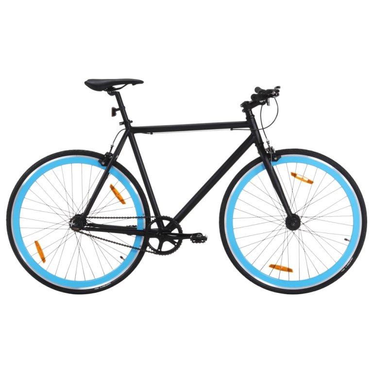 Bicicletă cu angrenaj fix, negru și albastru, 700c, 59 cm