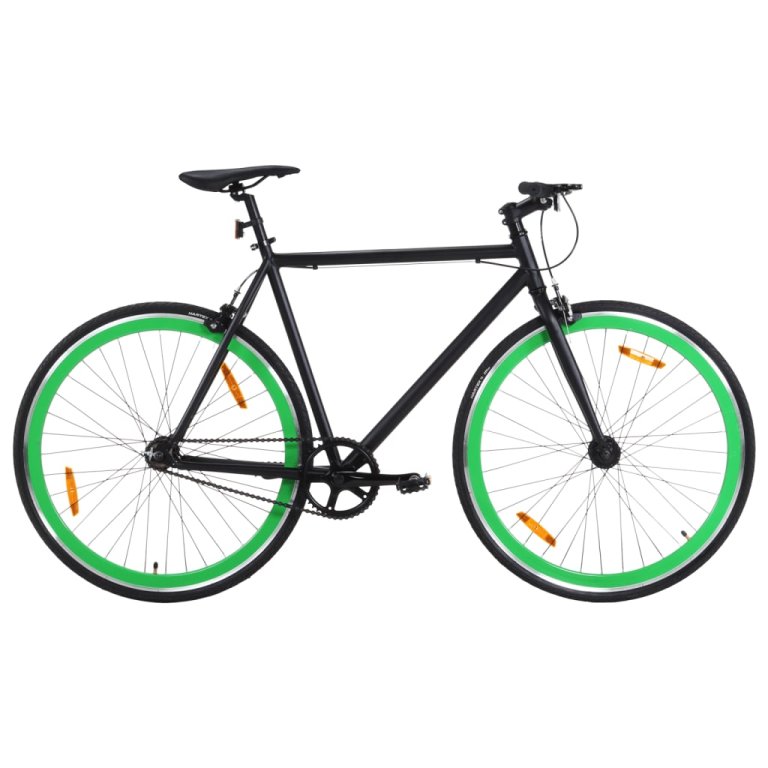 Bicicletă cu angrenaj fix, negru și verde, 700c, 51 cm