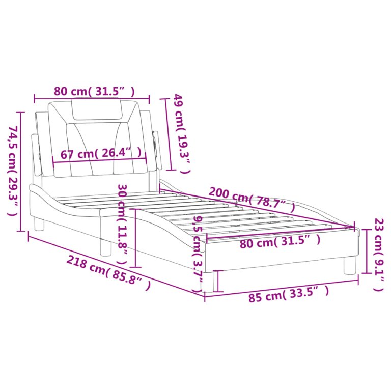 Cadru de pat cu tăblie, cappuccino, 80x200 cm, piele ecologică