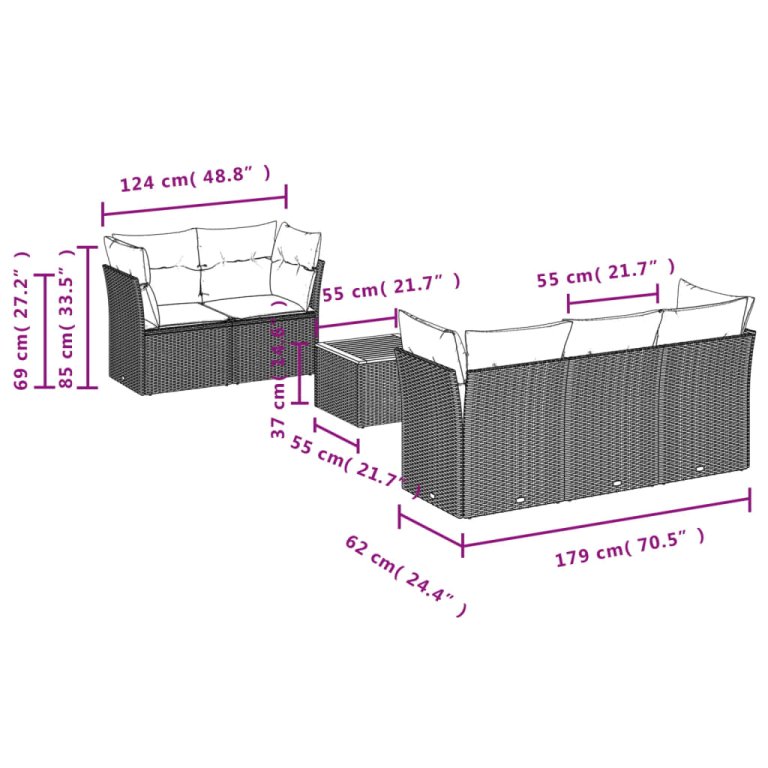 Set mobilier grădină cu perne, 6 piese, gri, poliratan