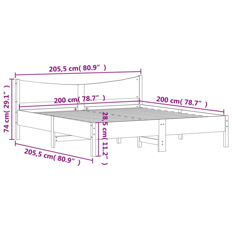 Cadru de pat fără saltea, maro ceruit 200x200 cm lemn masiv pin