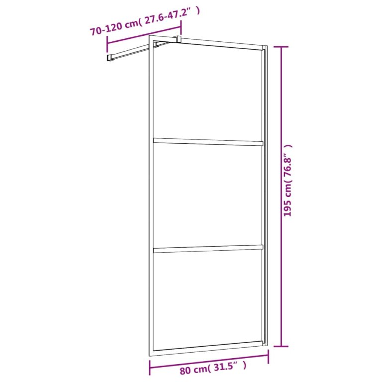 Paravan duș walk-in, auriu, 80x195 cm, sticlă ESG transparentă