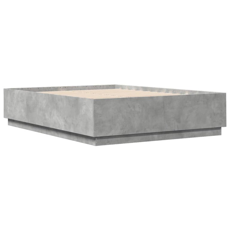 Cadru de pat cu lumini LED gri beton 120x200 cm, lemn prelucrat