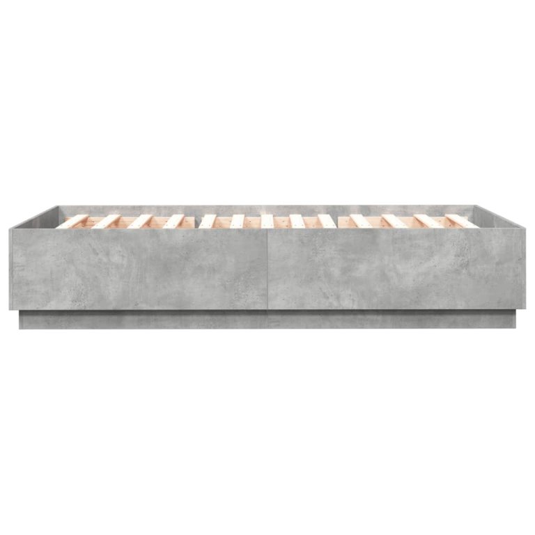 Cadru de pat cu lumini LED gri beton 120x200 cm, lemn prelucrat