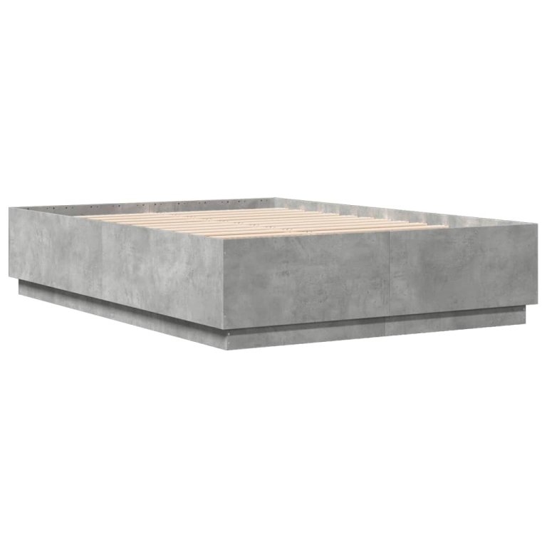 Cadru de pat cu lumini LED gri beton 120x200 cm, lemn prelucrat