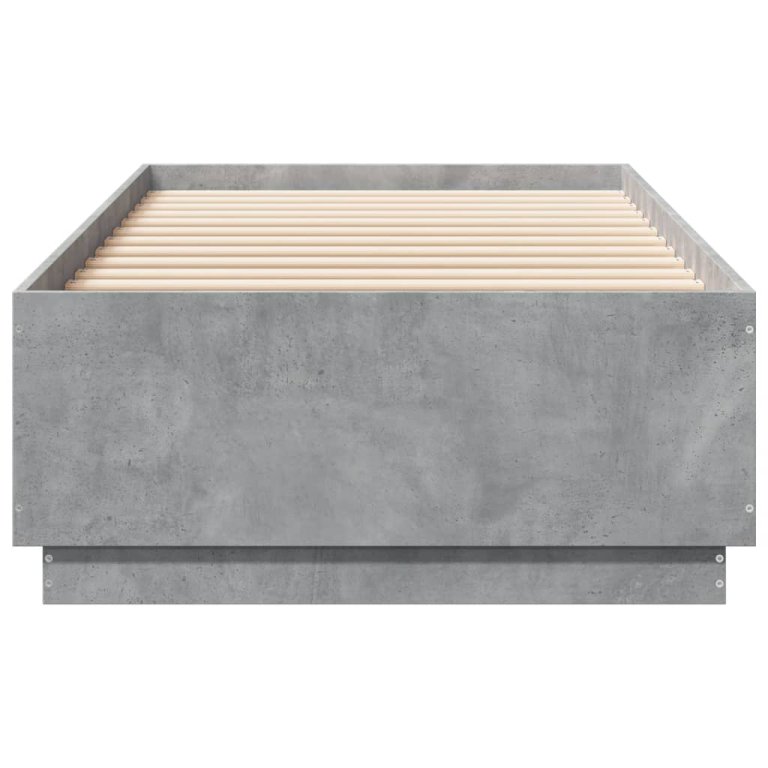 Cadru de pat cu lumini LED, gri beton, 90x200 cm lemn prelucrat