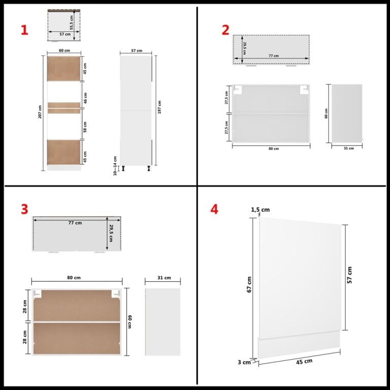 Set dulapuri de bucătărie, 7 piese, alb, lemn prelucrat