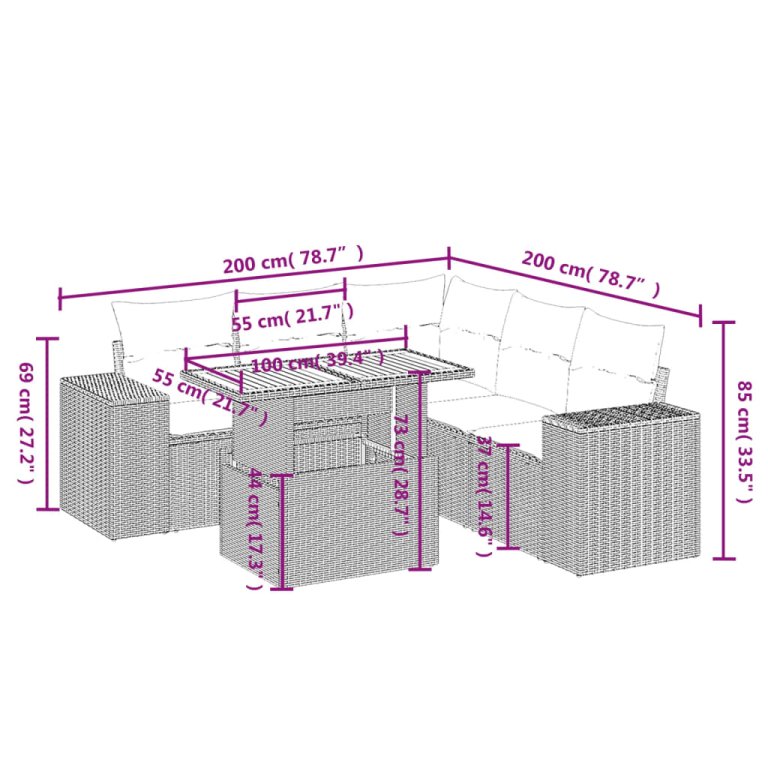 Set mobilier de grădină cu perne, 6 piese, negru, poliratan