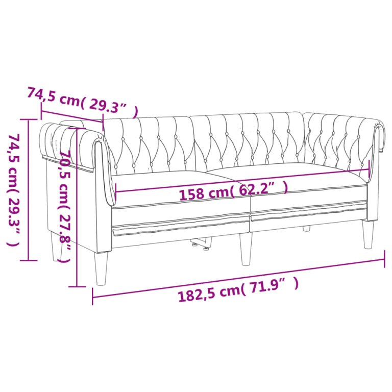 Canapea Chesterfield cu 2 locuri, gri deschis, material textil