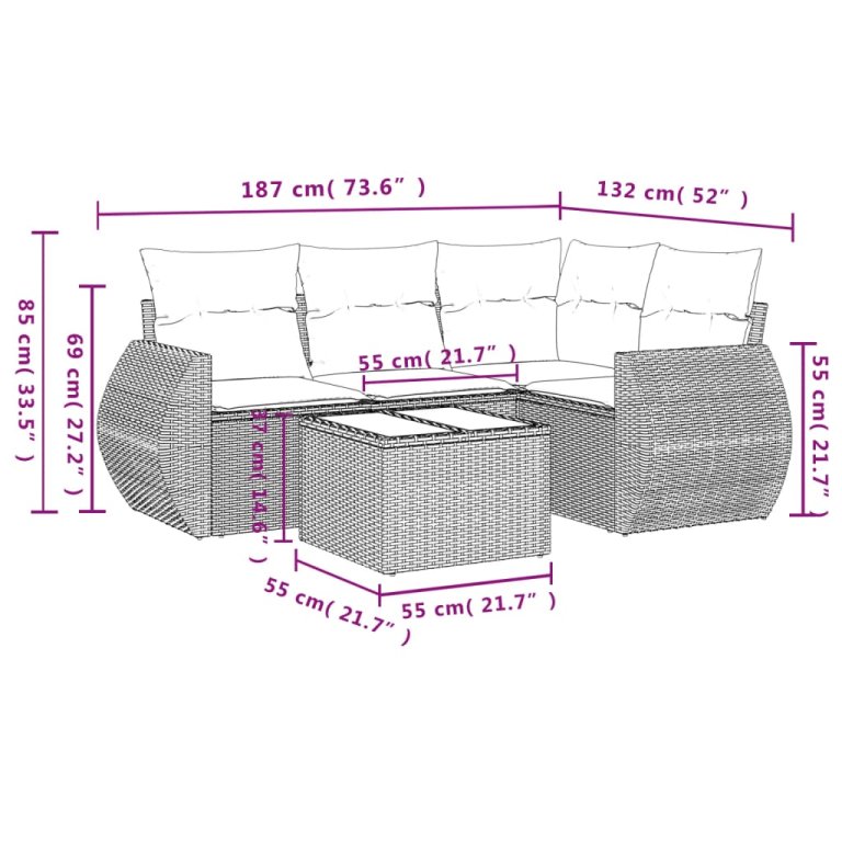 Set canapele de grădină cu perne, 5 piese gri deschis poliratan