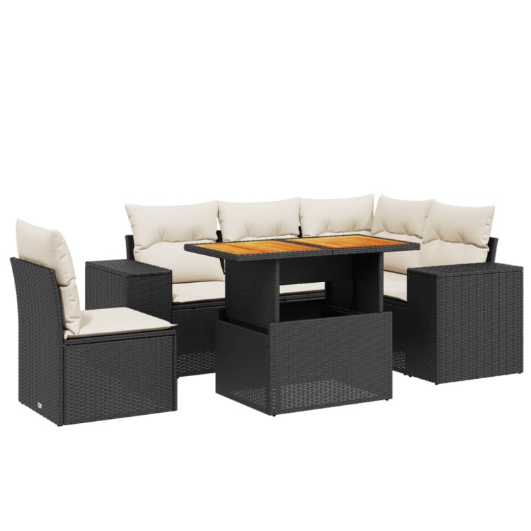 Set mobilier de grădină cu perne, 6 piese, negru, poliratan