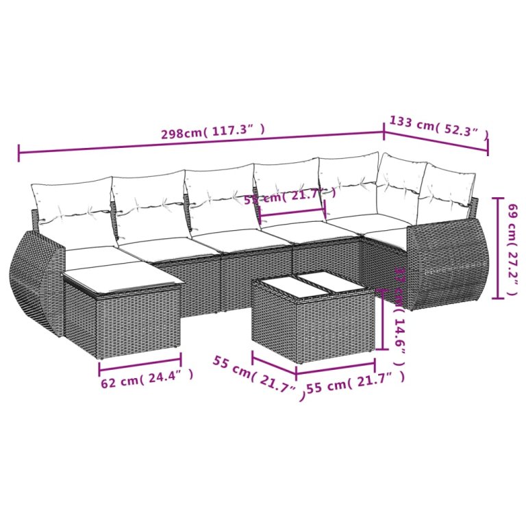 Set mobilier de grădină cu perne, 8 piese gri deschis poliratan