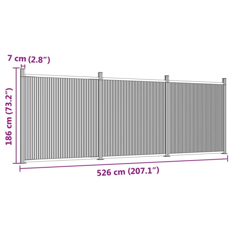 Panouri pentru gard, gri, 526x186 cm, WPC