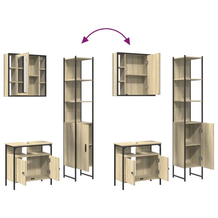 Set dulapuri de baie, 3 piese, stejar sonoma, lemn prelucrat