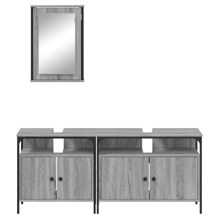 Set mobilier de baie, 3 piese, gri sonoma, lemn prelucrat