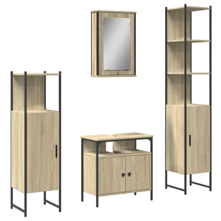 Set mobilier de baie, 4 piese, stejar sonoma, lemn prelucrat