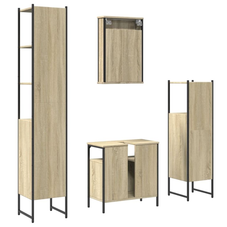 Set mobilier de baie, 4 piese, stejar sonoma, lemn prelucrat