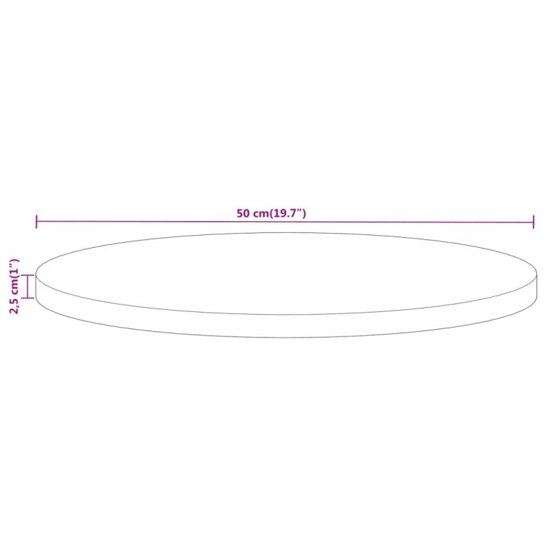 Blat de masă rotund, Ø 50x2,5 cm, lemn masiv de mango brut