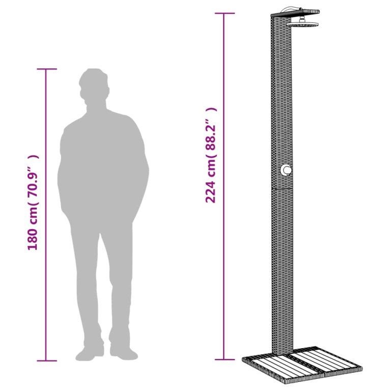 Duș de exterior, bej, 50x55x224 cm, poliratan și lemn acacia