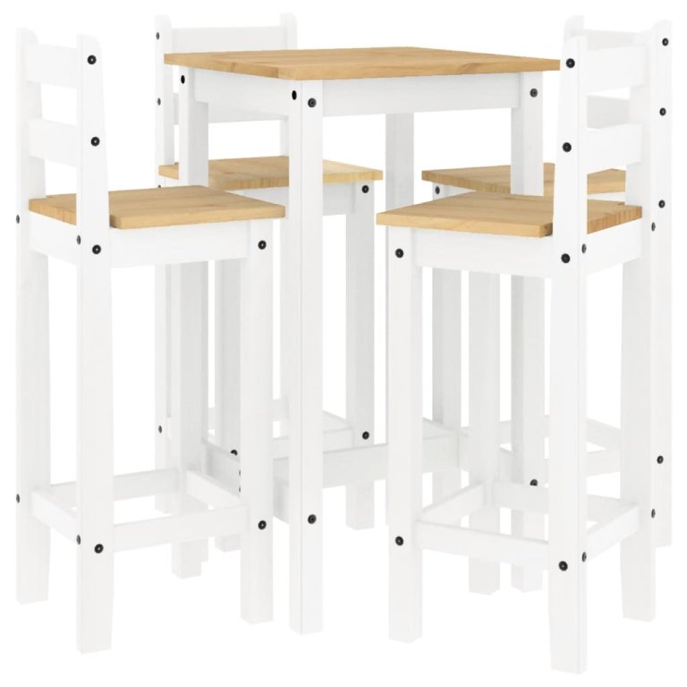 Set mobilier de bar, 5 piese, alb, lemn masiv de pin