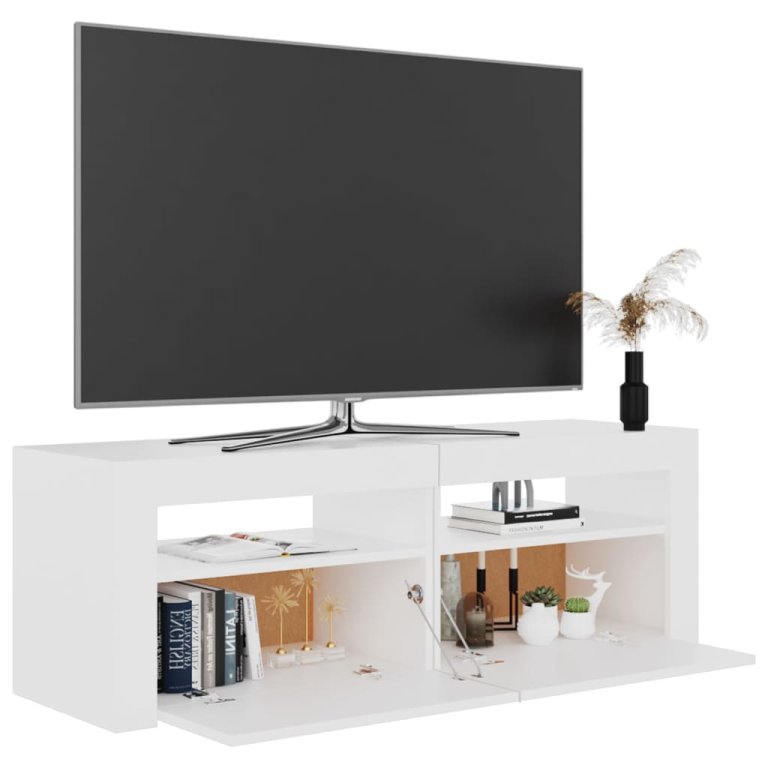 Comodă TV cu lumini LED, alb, 120x35x40 cm