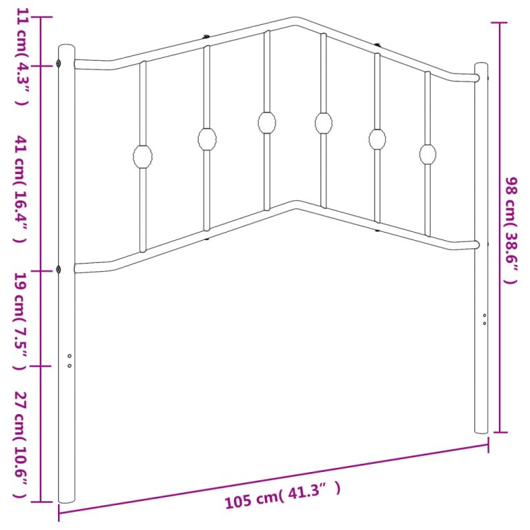 Tăblie de pat metalică, alb, 100 cm