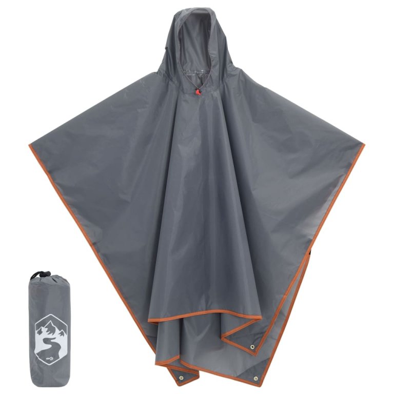 Poncho ploaie cu glugă design 2 în 1 gri/portocaliu 223x145 cm