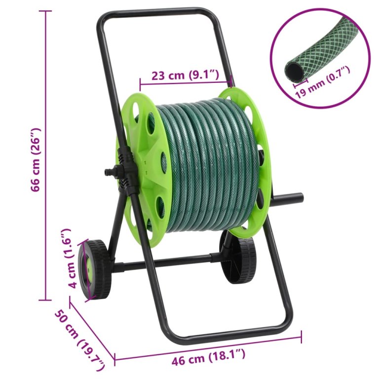 Cărucior tambur furtun verde set racorduri furtun 0,75