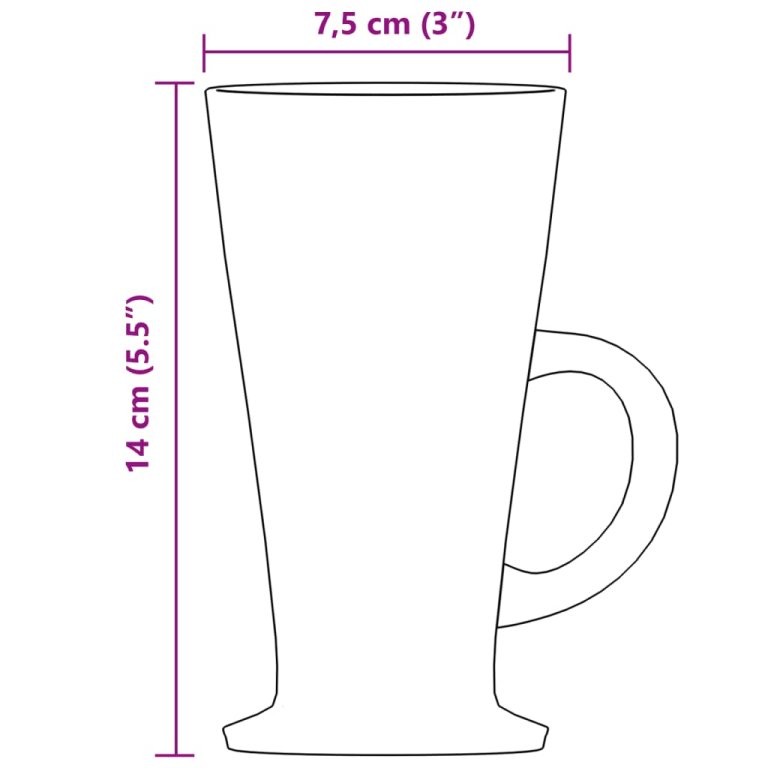 Pahare de latte cu mâner, 6 buc., 250 ml