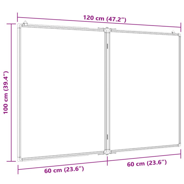 Tablă magnetică pliabilă, alb, 120x100x1,7 cm, aluminiu