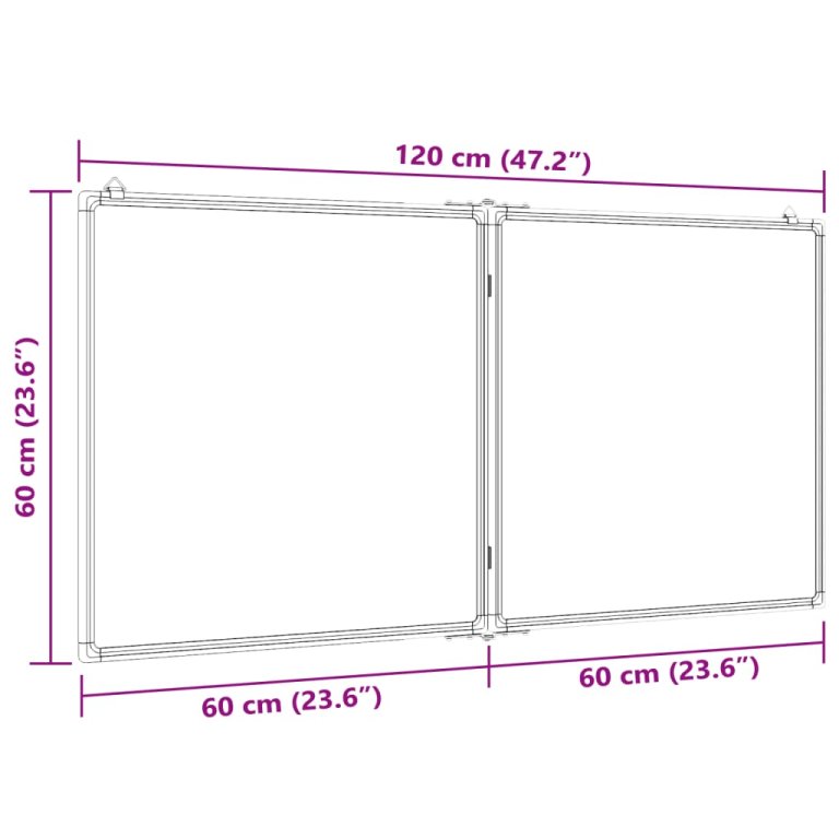 Tablă magnetică pliabilă, alb, 120x60x1,7 cm, aluminiu