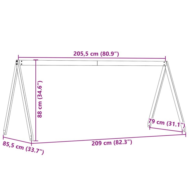 Acoperiș pat de copii, maro, 209x85,5x88 cm, lemn masiv pin