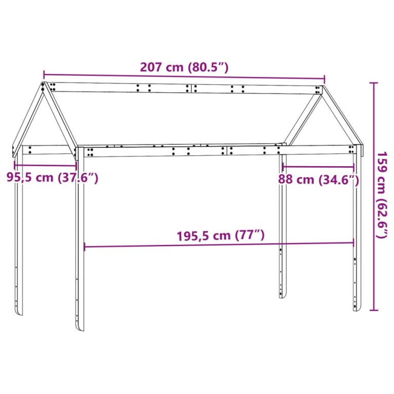 Acoperiș pat de copii, 207x95,5x159 cm, lemn masiv de pin