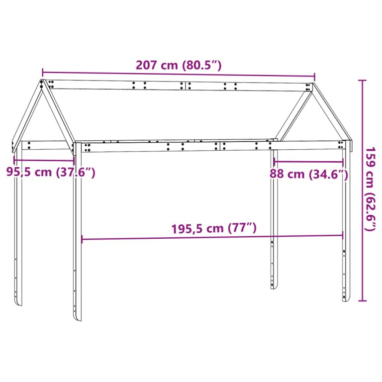 Acoperiș pat de copii, maro, 207x95,5x159 cm, lemn masiv pin