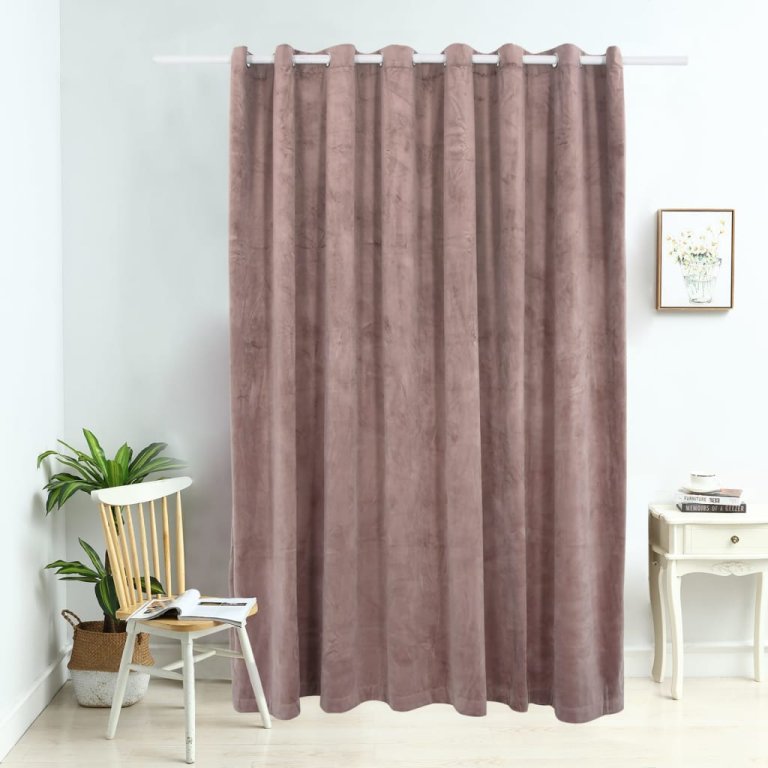 Draperie opacă roz antichizat 290x245 cm catifea inele metalice