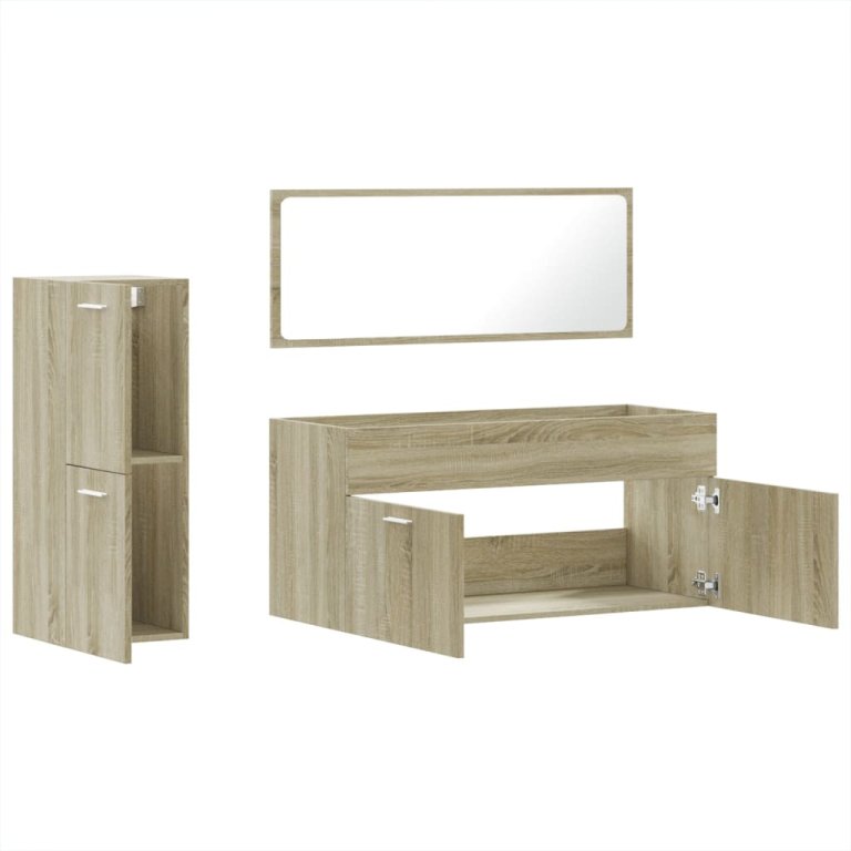 Set mobilier de baie, 3 piese, stejar sonoma, lemn prelucrat