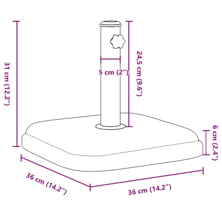 Suport umbrelă pentru stâlpi Ø32/35/38 mm, 11 kg, pătrat