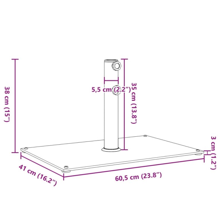 Suport umbrelă pentru stâlpi Ø32/38/48 mm, 15 kg, dreptunghi