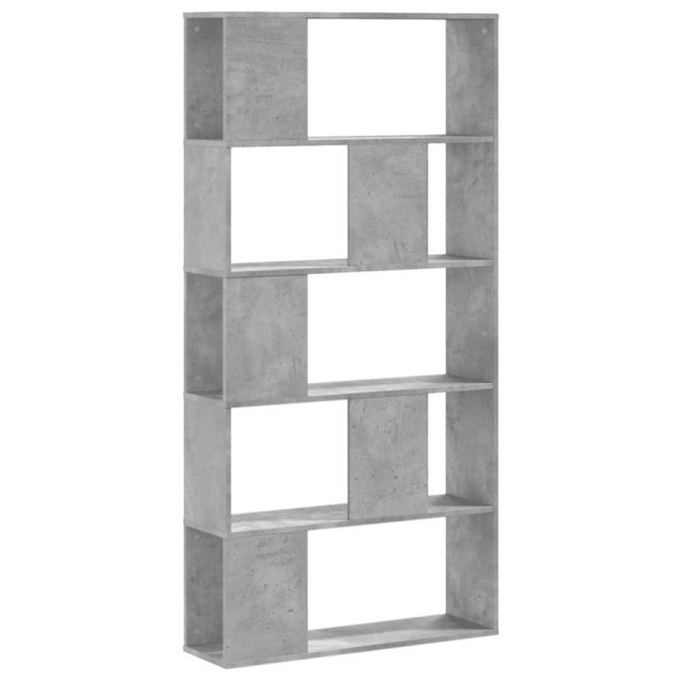 Bibliotecă cu 5 niveluri gri beton 80,5x23,5x162,5 cm lemn