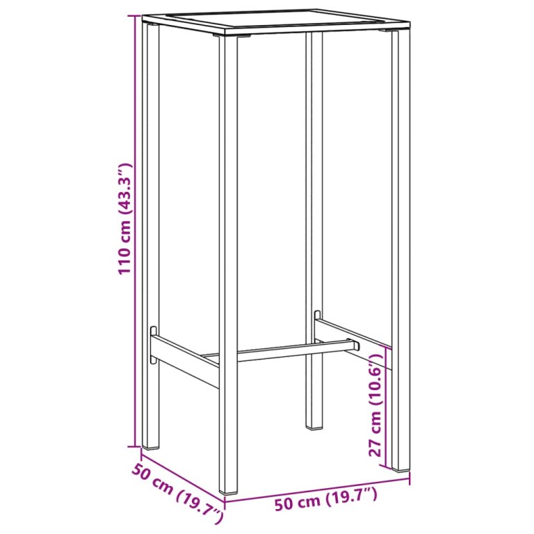 Masă de bar, negru, 50x50x110 cm, oțel vopsit electrostatic