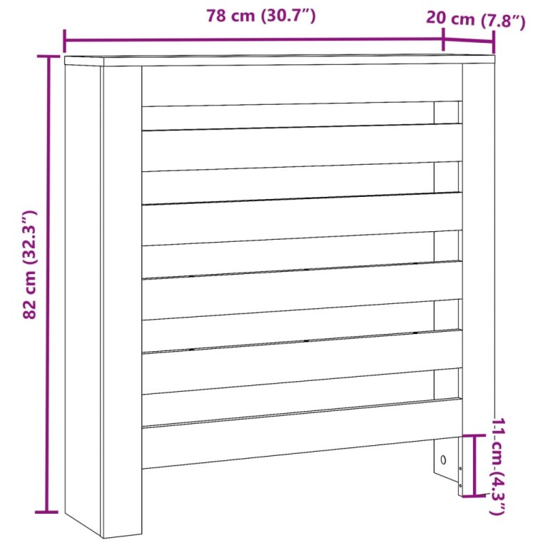 Mască pentru calorifer, gri sonoma, 78x20x82 cm, lemn prelucrat