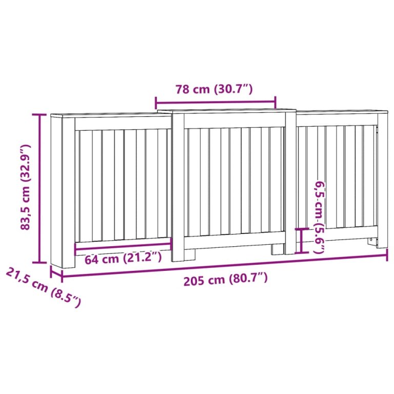 Mască pentru calorifer, alb, 205x21,5x83,5 cm, lemn prelucrat