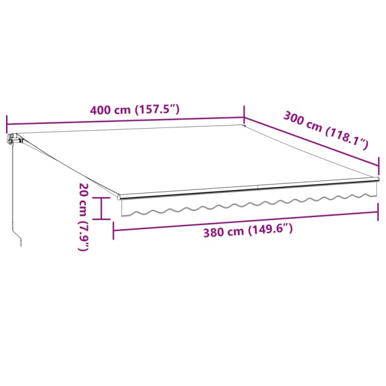 Copertină retractabilă manual, antracit/alb, 400x300 cm