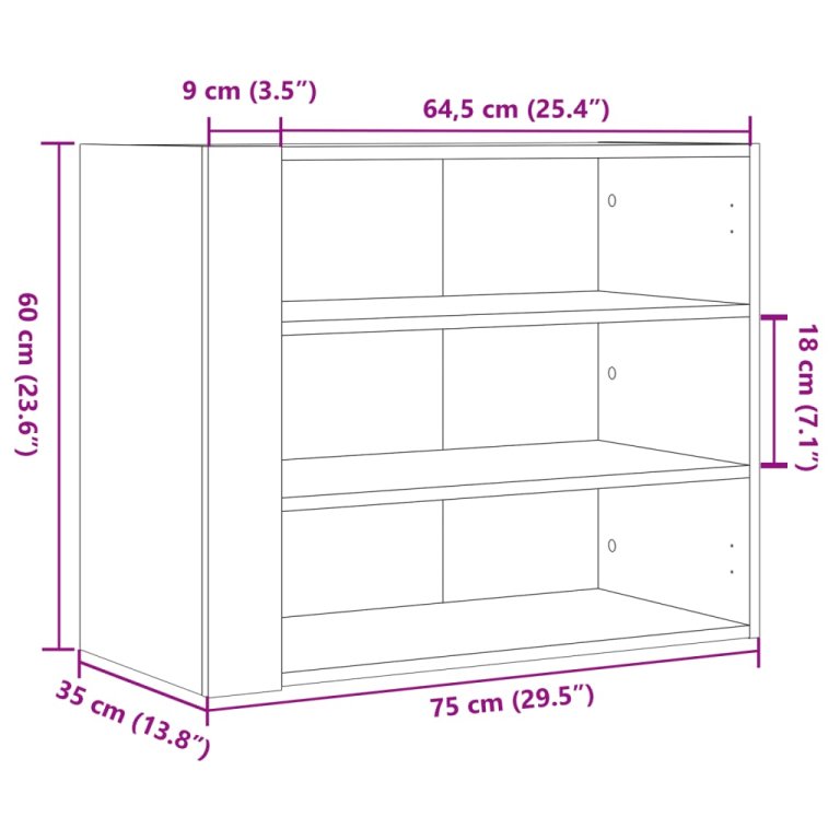 Dulap de perete, gri beton, 75x35x60 cm, lemn prelucrat